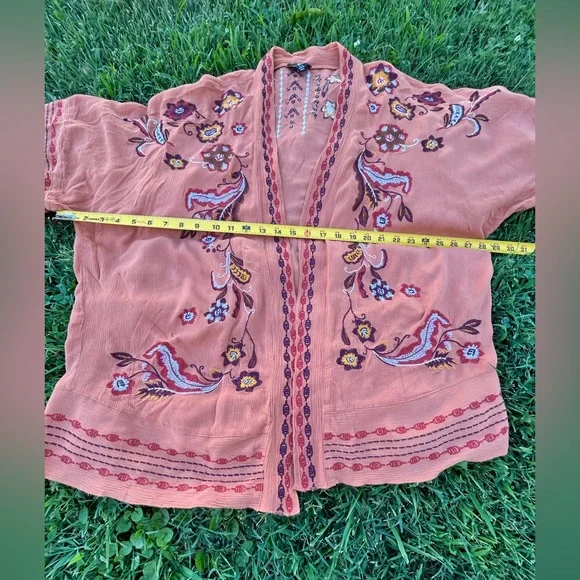 Orange Floral Women's Kimono Jacket - Picture 7 of 8